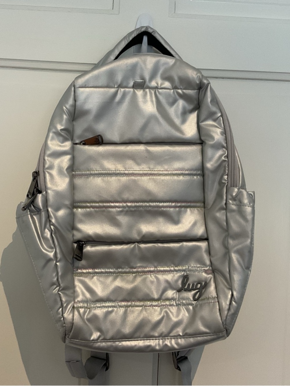 Lug Metallic Silver Quilted Padded Backpack